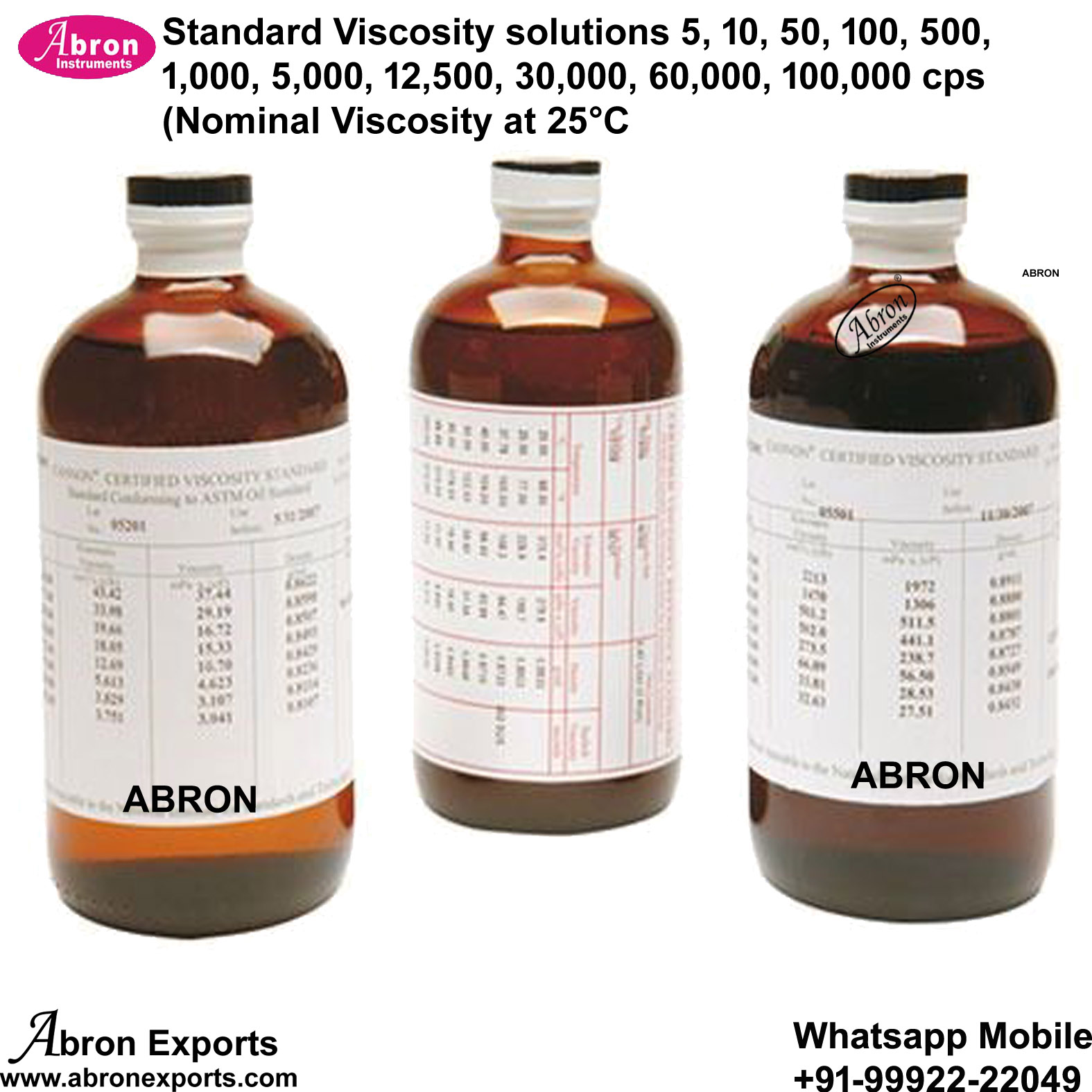 Viscometer Standard Sol In Brookfield Use Different Value 5 to 1000-1000CPS at 25C Any One Value 500ml Abron AC-321SB 
